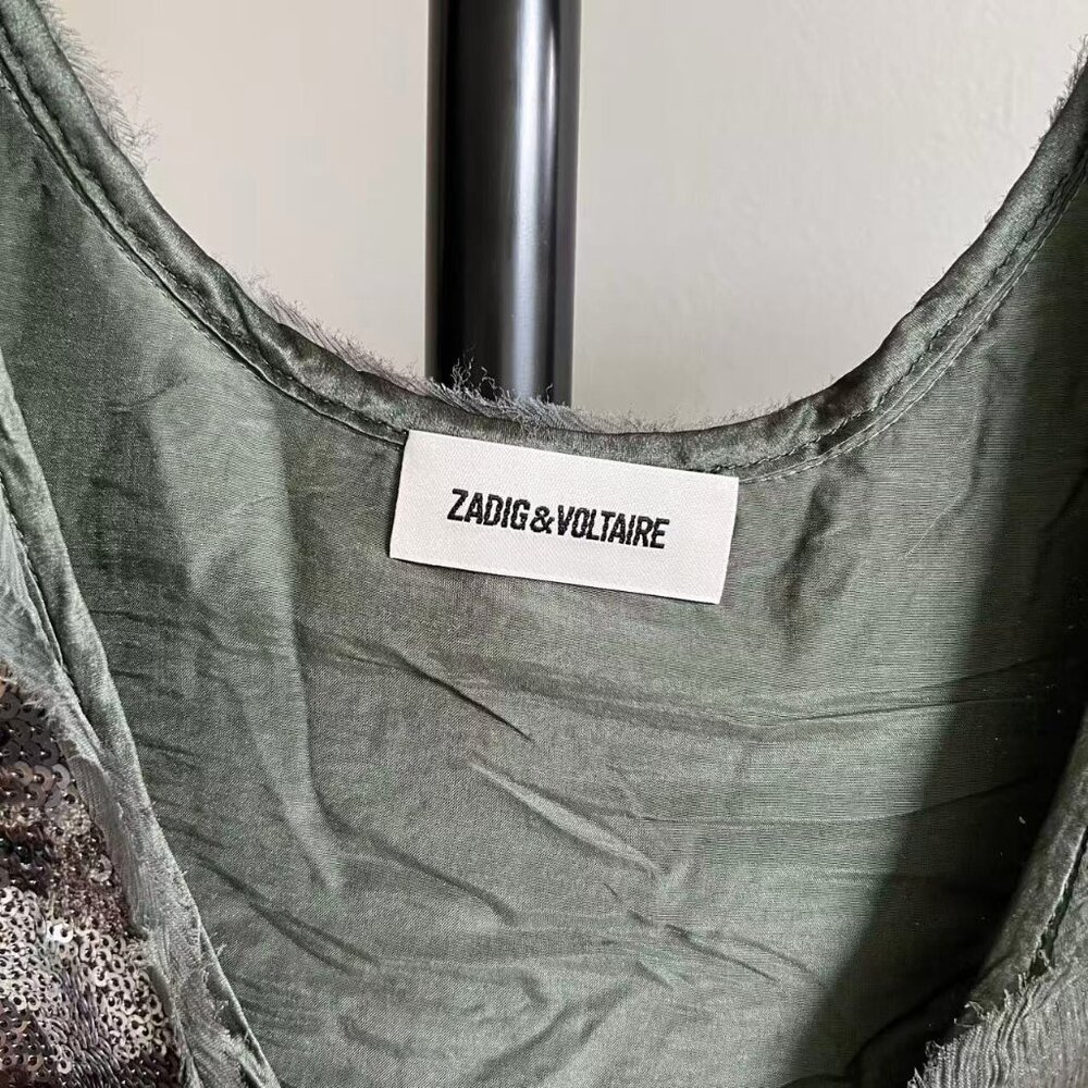 Zadig & Voltaire Sequin Camouflage Tank Top in Olive, Brown, and Black - Picture 2 of 9